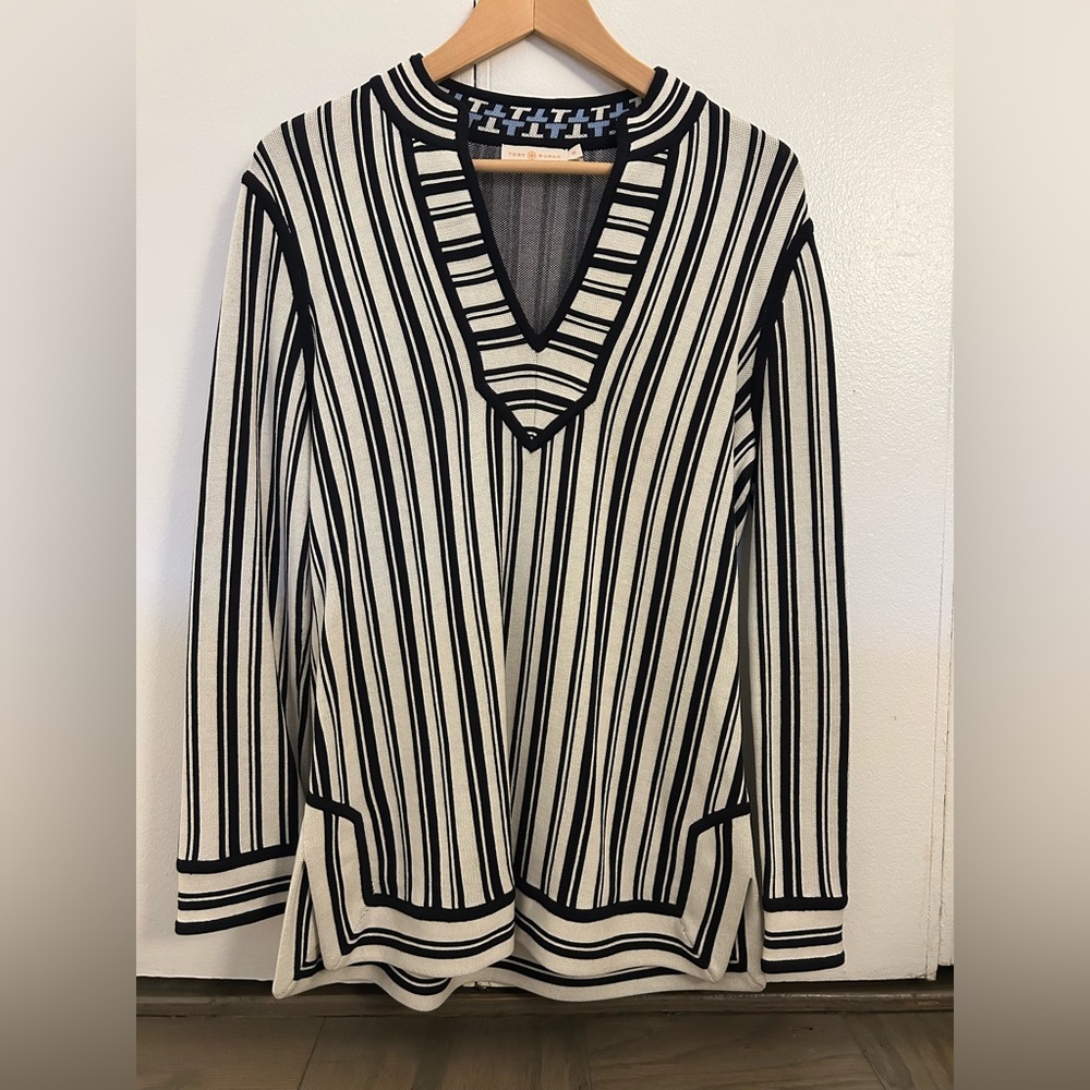 Tory Burch Black and White Tunic Knit Top Sweater